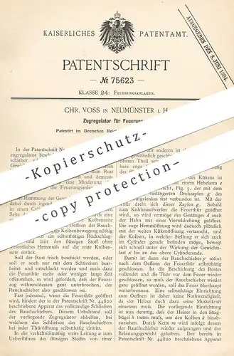 original Patent - Chr. Voss , Neumünster , 1893 , Zugregulator für Feuerung | Ofen , Schornstein , Heizung , Ofenbauer !