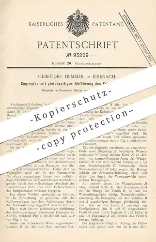 original Patent - Gebrüder Demmer , Eisenach , 1896 , Zugregler mit Abführung von Kohlenoxydgas | Feuerung , Ofen , Öfen