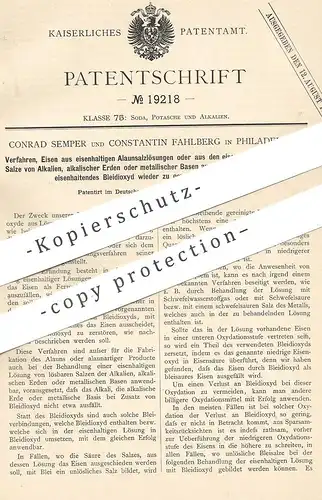 original Patent - Conrad Semper , Constantin Fahlberg , Philadelphia , USA , 1882 , Gewinnung von Bleidioxyd | Eisen !!