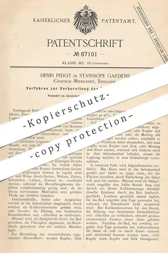 original Patent - Henri Pidot , Stanhope Gardens , Middlesex , England , 1892 , Eisen - Legierung | Legieren , Hütte