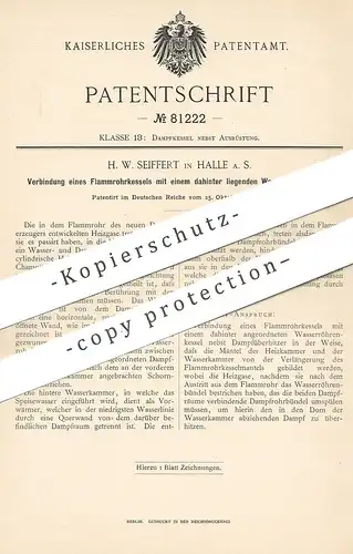 original Patent - H. W. Seiffert , Halle / Saale | Verbindung von Flammrohrkessel mit Wasserröhrenkessel | Dampfkessel !