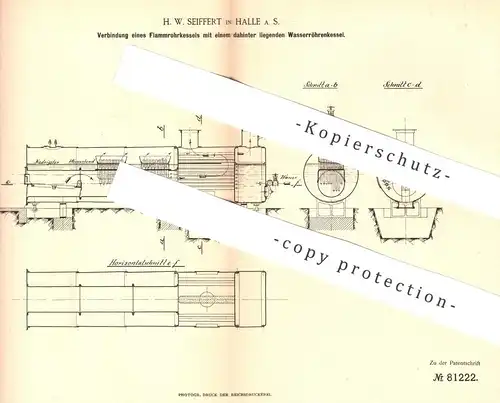 original Patent - H. W. Seiffert , Halle / Saale | Verbindung von Flammrohrkessel mit Wasserröhrenkessel | Dampfkessel !