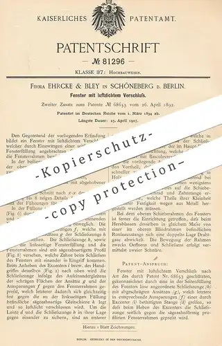 original Patent - Ehrcke & Bley , Berlin / Schöneberg , 1894 , Fenster mit luftdichtem Verschluss | Fensterbauer !!!