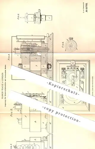 original Patent - Francis Teague , London , England , 1891 , Lagerung für Elektrizitätszähler | Stromzähler , Strom !!!