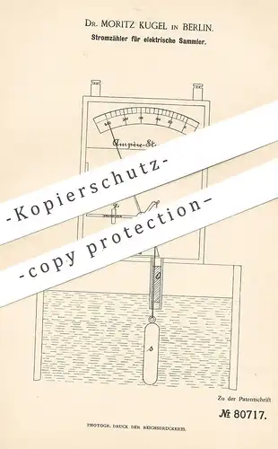 original Patent - Dr. Moritz Kugel , Berlin , 1894 , Stromzähler für elektrische Sammler | Akkumulator | Batterie !!!