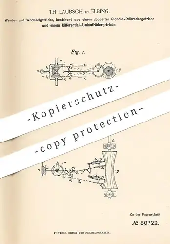 original Patent - Th. Laubsch , Elbing , 1894 , Wende- und Wechselgetriebe | Getriebe | Motor , Motoren , Elektromotor