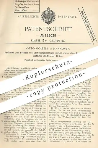 original Patent - Otto Wolters , Hannover , 1906 , elektrische Schriftsetzmaschine | Schriftsetzer , Druck , Buchdruck