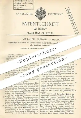 original Patent - J. Alexander Prediger , Berlin , 1905 , elektrische Bogenlampe | Glühlampe , Lampe , Licht , Strom !!