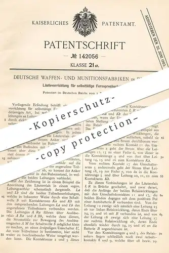 original Patent - Dt. Waffen- u. Munitionsfabriken , Berlin , 1901 , Geläut für Fernsprechschalter | Fernsprecher !!