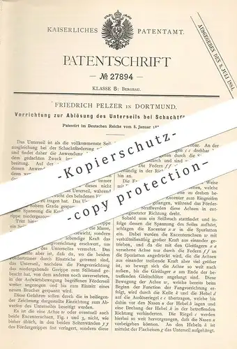 original Patent - Friedrich Pelzer , Dortmund , 1884 , Ablösung des Unterseils an Schachtförderung | Bergbau , Bergwerk