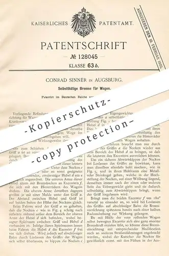 original Patent - Conrad Sinner , Augsburg , 1900 , Bremse für Wagen | Bremsen | Kinderwagen , Kutsche , Rollstuhl !!!