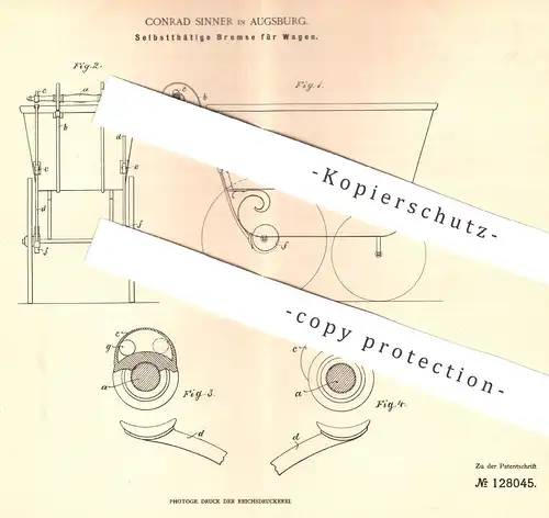 original Patent - Conrad Sinner , Augsburg , 1900 , Bremse für Wagen | Bremsen | Kinderwagen , Kutsche , Rollstuhl !!!