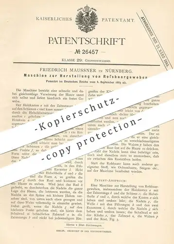 original Patent - Friedrich Maussner , Nürnberg , 1883 , Herstellung von Rosshaargewebe | Rosshaar - Gewebe | Pferdehaar