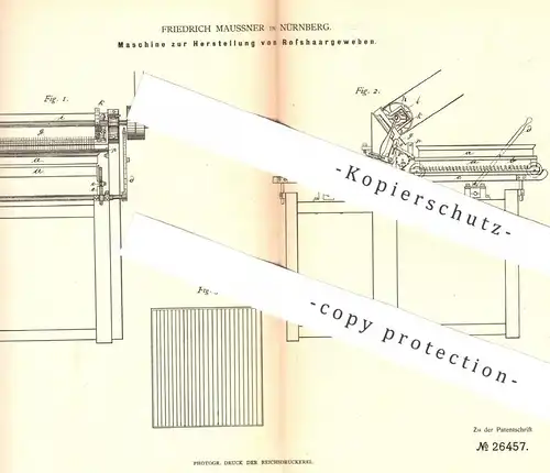 original Patent - Friedrich Maussner , Nürnberg , 1883 , Herstellung von Rosshaargewebe | Rosshaar - Gewebe | Pferdehaar