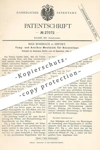 original Patent - Max Rossbach , Erfurt , 1883 , Fang- u. Auslöse-Mechanik für Hosensteg | Hose , Hosen , Schneider !!!
