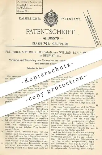 original Patent - Frederick Septimus Herdman , William Blair Morton , Belfast Irland | Spinnen von Flachs , Hanf , Jute