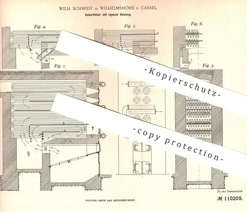 original Patent - Wilh. Schmidt , Wilhelmshöhe / Kassel , 1898 , Überhitzer mit Heizung | Feuerung , Dampfmaschine !!!