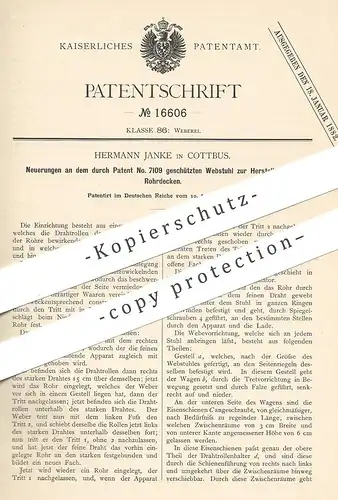 original Patent - Hermann Janke , Cottbus , 1881 , Webstuhl zur Herstellung von Rohrdecken | Weben , Weber | Rohr !!!