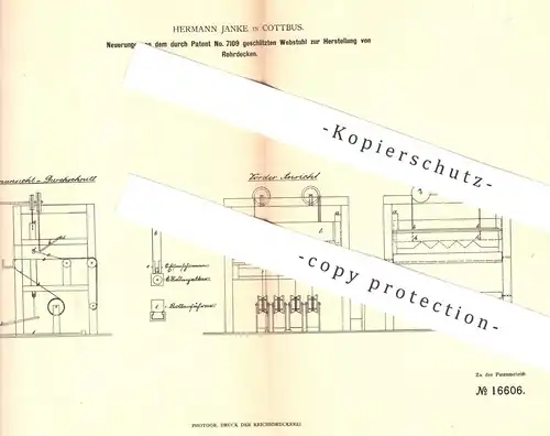 original Patent - Hermann Janke , Cottbus , 1881 , Webstuhl zur Herstellung von Rohrdecken | Weben , Weber | Rohr !!!