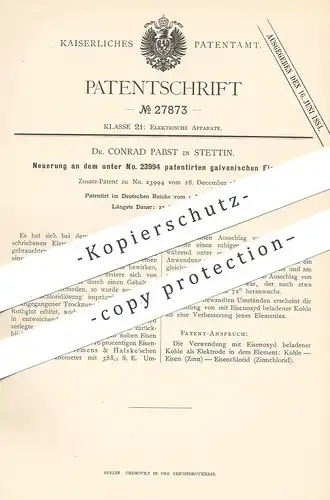 original Patent - Dr. Conrad Pabst , Stettin , 1884 , galvanisches Element | Batterie | Siemens & Halske | Galvanometer