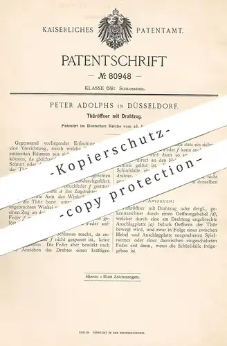 original Patent - Peter Adolphs , Düsseldorf , 1894 , Türöffner mit Drahtzug | Schloss , Schlosser , Tür , Türschloss !