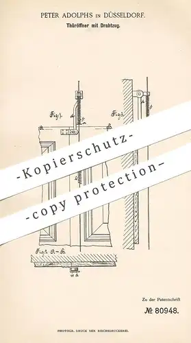 original Patent - Peter Adolphs , Düsseldorf , 1894 , Türöffner mit Drahtzug | Schloss , Schlosser , Tür , Türschloss !