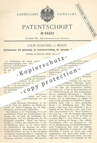 original Patent - Louis , Schrödel , Berlin , 1892 , Spirituskocher | Spiritus - Kocher | Lampe , Brenner , Öl , Öllampe
