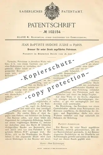 original Patent - Jean Baptiste Isidore Julhe , Paris , 1897 , Petroleum - Brenner | Gasbrenner , Lampe , Gas , Licht !