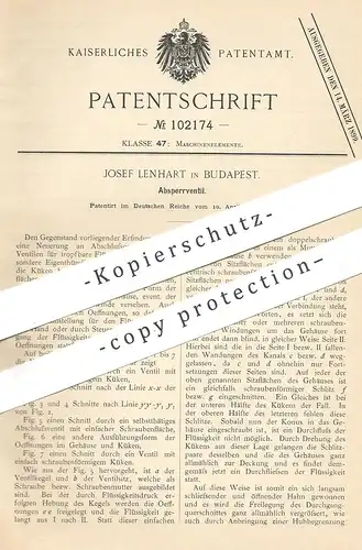 original Patent - Josef Lenhart , Budapest , 1898 , Absperrventil | Ventil | Maschinen , Motor | Küken !!!