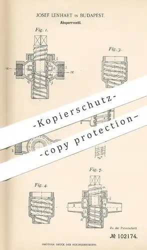 original Patent - Josef Lenhart , Budapest , 1898 , Absperrventil | Ventil | Maschinen , Motor | Küken !!!