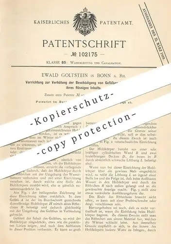 original Patent - Ewald Goltstein , Bonn , 1898 , Gefrieren von Flüssigkeiten im Gefäß | Frostschutz , Eis , Wasser