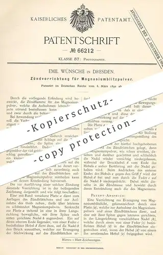 original Patent - Emil Wünsche , Dresden , 1892 , Zündvorrichtung für Magnesiumblitzpulver | Fotograf , Photography !!!