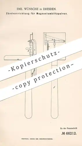 original Patent - Emil Wünsche , Dresden , 1892 , Zündvorrichtung für Magnesiumblitzpulver | Fotograf , Photography !!!