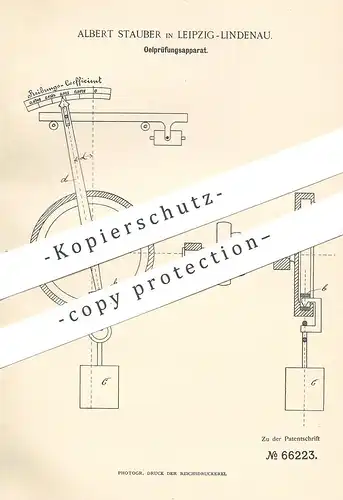 original Patent - Albert Stauber , Leipzig / Lindenau , 1892 , Ölprüfer | Öl , Motorenöl , Bremsen , Motor , Maschinen