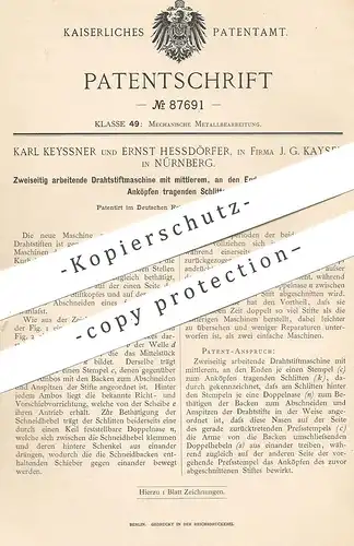 original Patent - Karl Keyssner , Ernst Hessdörfer , J. G. Kayser , Nürnberg , 1895 , Drahtstiftmaschine | Draht , Nagel