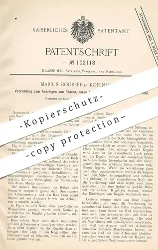 original Patent - Marius Hogrefe , Kopenhagen , Dänemark , 1897 , Räder | Rad , Kugellager , Wagenrad , Achse , Kutsche