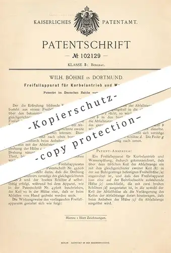 original Patent - Wilh. Böhme , Dortmund 1898 , Freifallapparat für Kurbelantrieb und Wasserspülung | Bergbau | Bergwerk