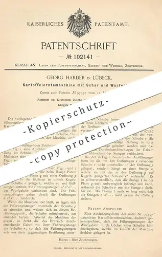 original Patent - Georg Harder , Lübeck , 1898 , Kartoffelerntemaschine mit Schar & Wurfgabel | Kartoffeln Erntemaschine