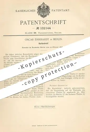 original Patent - Oscar Ehrhardt , Berlin , 1898 , Kartenbrief | Karte , Karten , Brief , Postkarte , Papier , Brief !!!