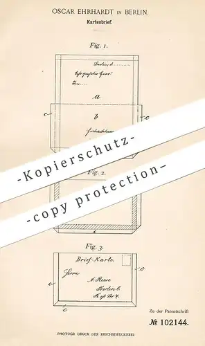 original Patent - Oscar Ehrhardt , Berlin , 1898 , Kartenbrief | Karte , Karten , Brief , Postkarte , Papier , Brief !!!