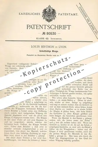 original Patent - Louis Berthon , Lyon , 1894 , Waage | Waagen , Wiegen , Gewicht , Waagbalken | Mühle , Mehl , Getreide