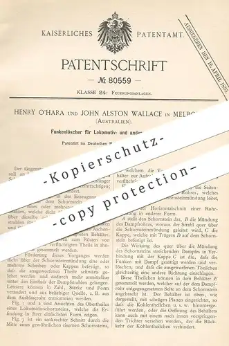original Patent - Henry O`hara , John Wallace , Melbourne Australien 1894 , Funkenlöscher für Schornstein | Lokomotive !