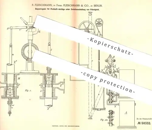 original Patent - R. Fleischmann & Co. , Berlin , 1891 , Doppelregler für Pressluft - Aufzüge | Aufzug , Hebezeug !!!