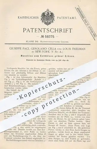 original Patent - Giuseppe Paci , Gerolamo Cella , Louis Friedman , New York , USA , Enthülsen von Erbsen | Schoten !!!