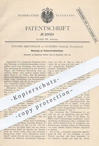 original Patent - Antonin Bertholon , Charmes , Ardèche , Frankreich , 1881 , Zwirnmaschine Seide | Zwirn , Garn !!!