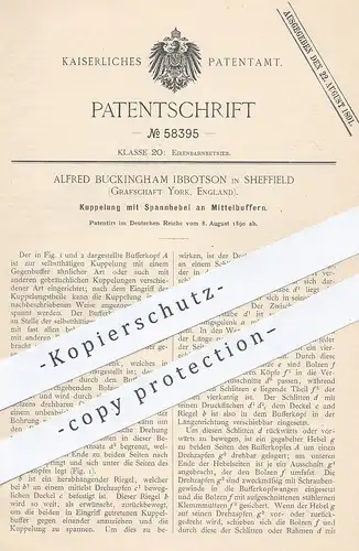 original Patent - Alfred Buckingham Ibbotson , Sheffield , York , England , 1890 , Kupplung mit Spannhebel an Buffer