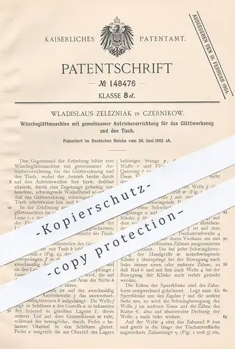 original Patent - Wladislaus Zelezniak , Czernikow , 1902 , Wäscheglättmaschine | Wäschemangel , Bügeln , Wäsche Mangel