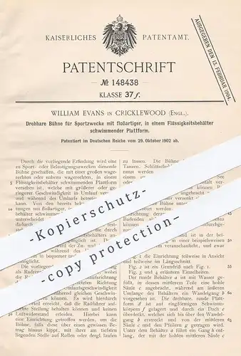 original Patent - William Evans , Cricklewood , England , 1902 , Bühne für Sport mit schwimmender Plattform | Bühnen