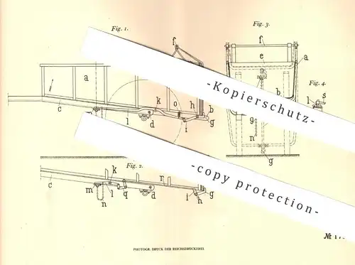 original Patent - J. Mathias Hubert , Sablon - Metz / Lothringen , 1905 , Öffnen u. Schließen der Ladewand von Kippwagen