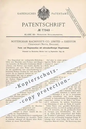 original Patent - Nottingham Machinist's Co. Limited , Ilkeston , Notts , England , 1893 , Metall Formen u. Biegen !!!